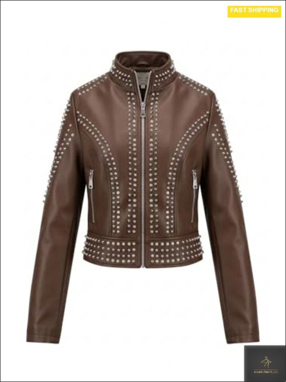 Women's Faux Leather Moto Studded Rivet Casual Jacket